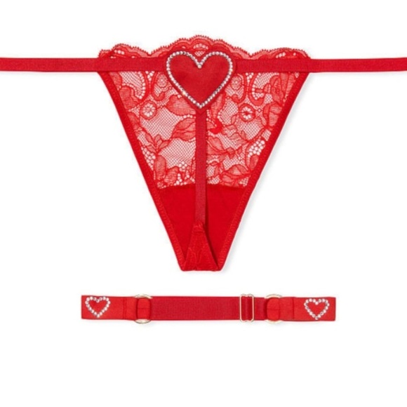 New 2 Pc Set Victoria Secret Matching Two piece Set Garter OS + Thong V-String